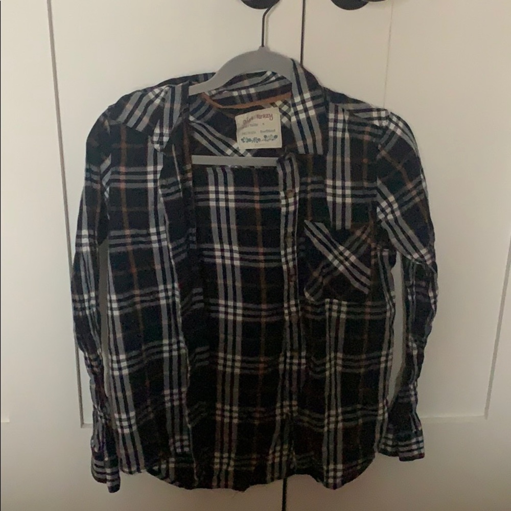 Blue, Tan, and White Button Up Flannel
